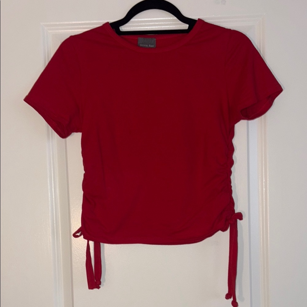 Olivia Rae Vibrant Red Short Sleeve Tie-Side Top